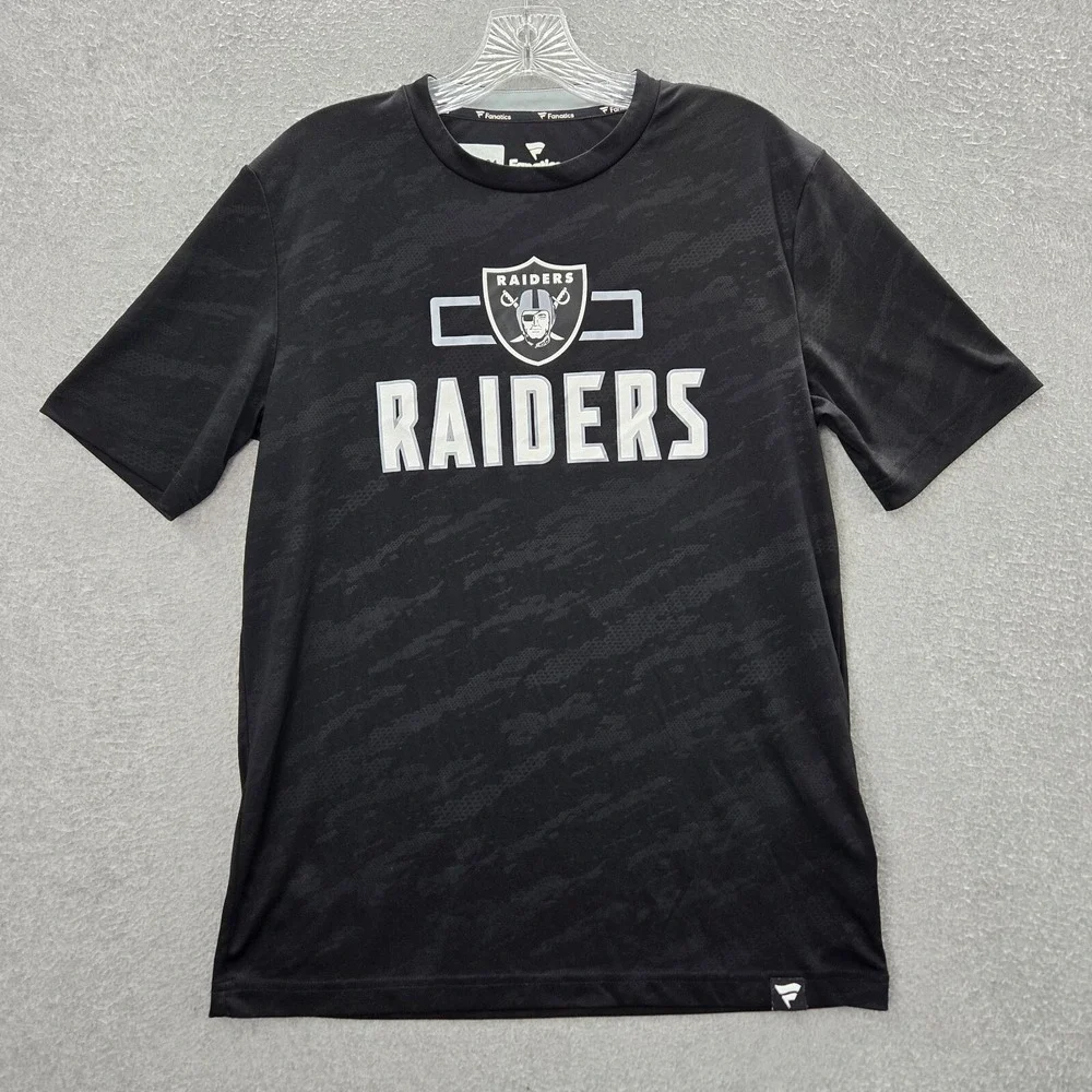 Oakland Raiders Men Shirt Medium Black Camo Logo Fanatics Short Sleeve Tee‎